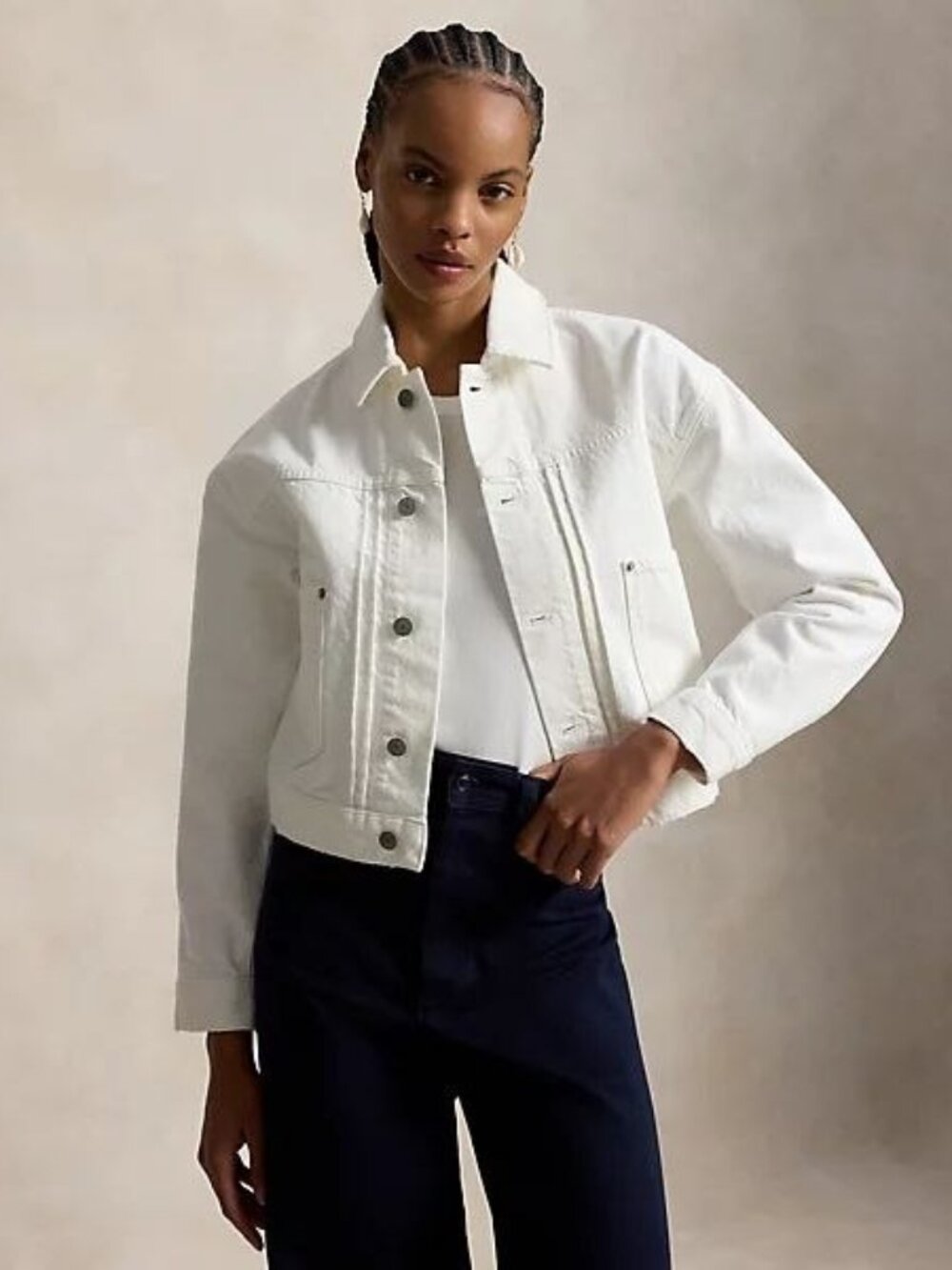 $ 298 Polo Ralph Lauren Women's Spread Collar Long-Sleeve Trucker Denim Jacket L